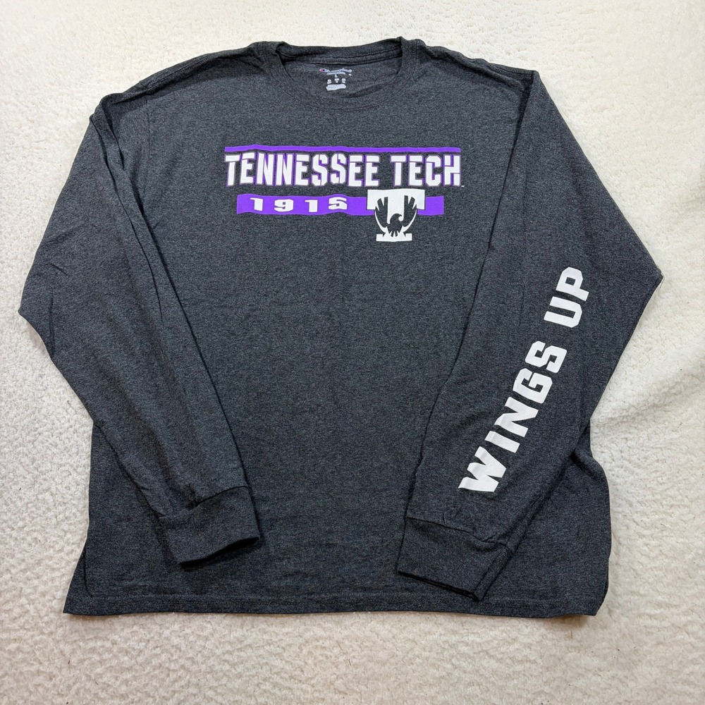 Champion T-Shirt Mens L Gray Tennessee Tech Wings Up Long Sleeve Graphic Tee